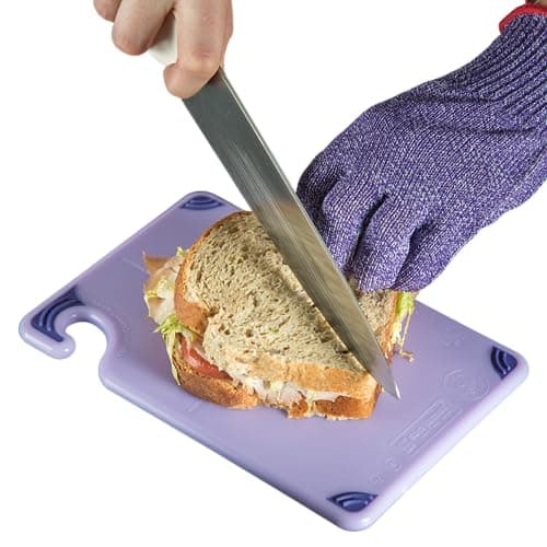 San Jamar Saf-T-Grip Plastic Cutting Board with Safety Hook, 6" x 9" x 0.375", Purple