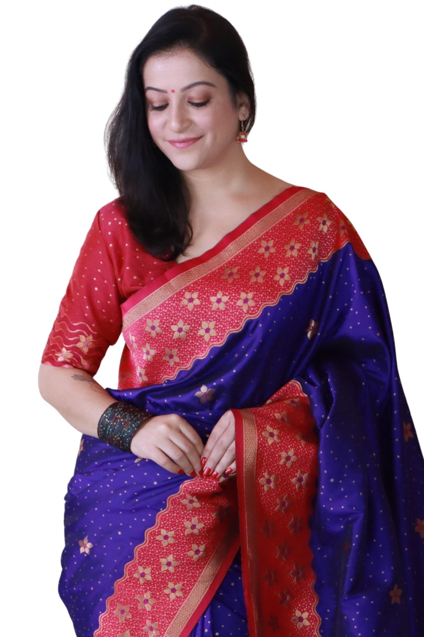 SGF11 Women's Kanjivaram Soft Silk Saree With Unstitched Blouse Piece (Violet)