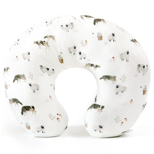 GRSSDER Nursing Pillow Cover, Stretchy Soft Minky Fabric Covers, Fit Most Nursing Support Pillows for Breastfeeding, Comfortable Safe Pillow Cover, Farm Animals