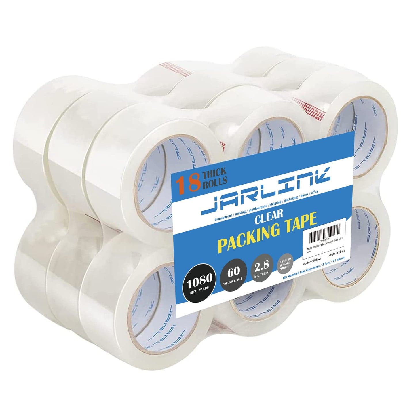 JARLINK Clear Packing Tape 18 Rolls Heavy Duty Packaging Tape for Shipping Packaging Moving Sealing Stronger Thicker 28mil 188 inches Wide 60 Yards Per Roll 1080 Total Yards