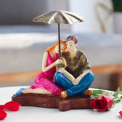 Floweraura Decorative Mushy Umbrella Polyresin Couple Showpiece Figurine Valentine's Gift for Girlfriend, Boyfriend, Husband/Wife, Multi Colour, Pack of 1