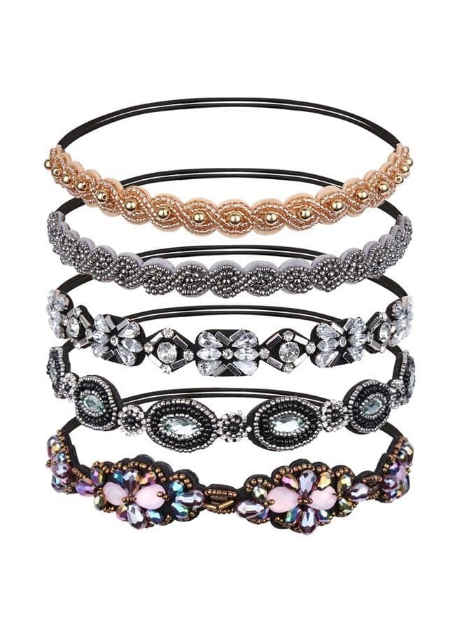 5pcs Beaded Headband for Women, Crystal Rhinestone Headband for Women Girls