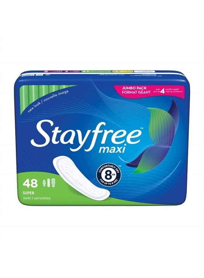 Maxi Super Long Wingless Reliable Protection and Absorbency Pads For Women, 48 Count (Pack of 1)