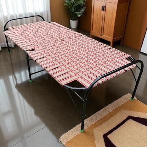 NATTNAK StrongFold Folding Bed 36x72 Inch – Portable Single Bed with Heavy Duty Iron Frame & Nylon Strips – Space Saving Cot for Home, Hostel, Guest Room – Ready to Use (Classic)