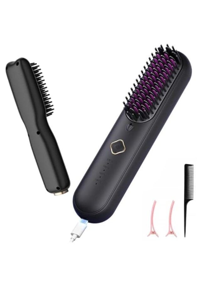 Cordless Hair Straightener Brush, USB Rechargeable Heated Styling Comb for Hair, Portable Ionic Hair Straightener with 4 Temperature Settings, Travel-Friendly Mini Straightening Brush