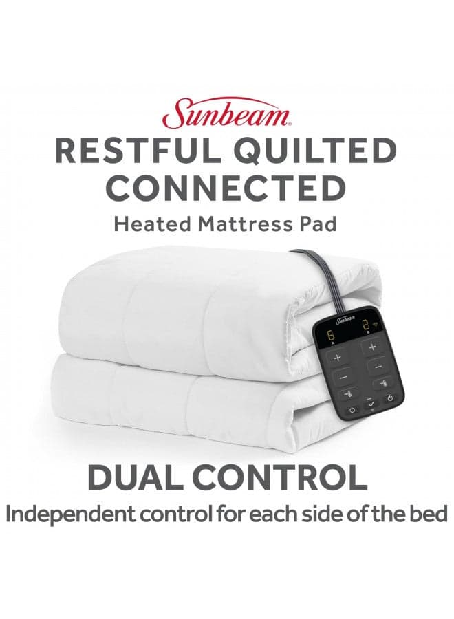 Sunbeam Polyester Wi-Fi Connected Mattress Pad, Electric Blanket, 10 Heat Settings, King Size, White