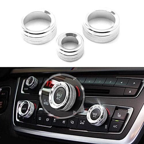 x xotic tech Center Console AC Climate Control Radio Volume Knob Ring Covers Compatible with BMW F20 F21 F22 F30 F31 F80 F32 F33 F36 F82 F83 Silver Aluminum Metal 3PCS