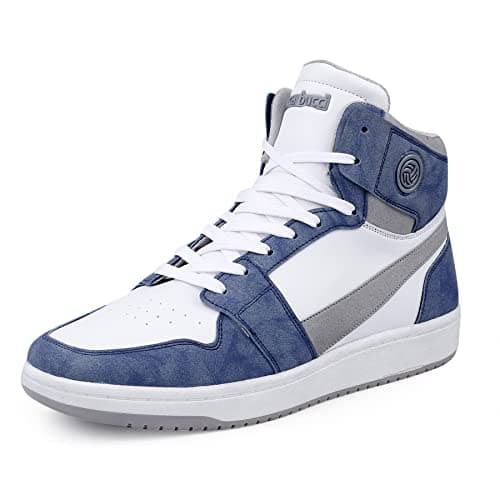 Bacca Bucci® Balancer Men's Fashion Sneakers Lace-Up Trainers Basketball Style Walking Shoes- White & Blue, Size UK8