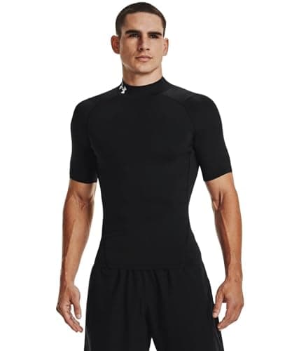 Under Armour Men's HeatGear Armour Comp Mock Short Sleeve T-Shirt, Black (001)/White, Large