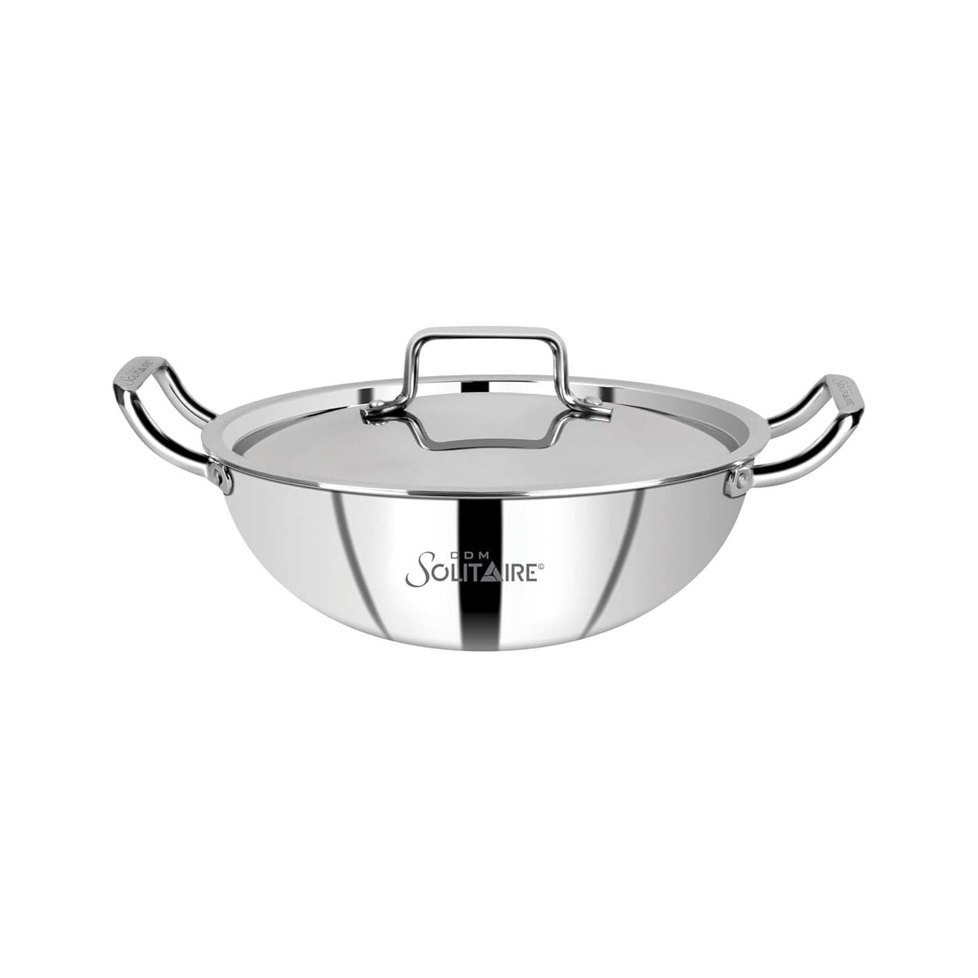 CDM SOLITAIRE Elantra Triply Stainless Steel Kadhai with SS Lid SteelAluminiumSteel 3 Layers for Smart Cook 40 Fastest Cooking 22cm 2 Liter Induction Gas Friendly 5Year Warranty