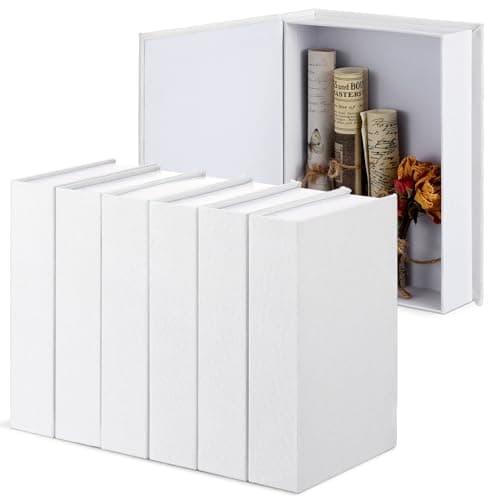 Geyoga 6 Pcs Faux Book Box Decorative Books Modern Linen Fake Books Decor for Coffee Table DIY Crafts Storage Home Bookshelf Cafe Hotel Decoration Display 86 x 61 x 18 Inch White