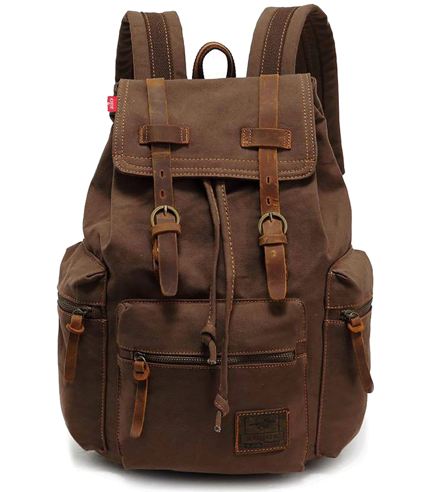 HuaChen Vintage Canvas Backpack, Large Capacity Rucksack with Leather, 15″ Laptop Compartment & Hidden Anti‑Theft Pocket,Hiking/School/Travel Daypack for Men & Women - M32 Coffee L