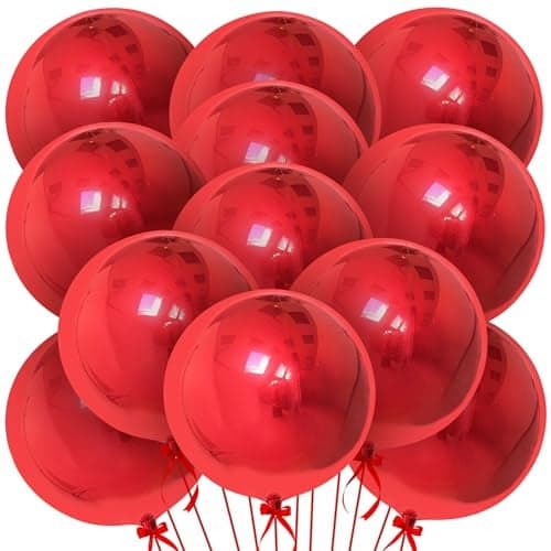 KatchOn Huge Metallic Red Balloons 22 Inch Pack of 12 Round 4D Mylar Balloon for Casino Theme Party Red Party Decoration Patriotic Party Decorations Birthday Anniversary Graduation Decor