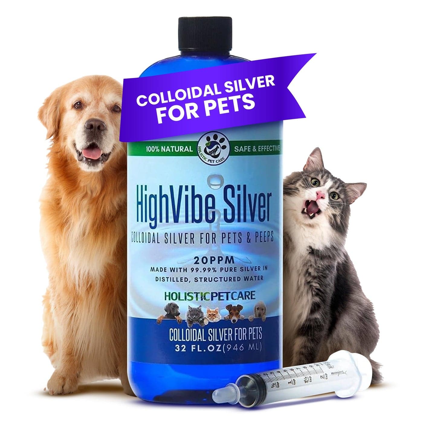 Colloidal Silver for Dogs Cat Wound Care Immune Support Skin Solution All Pet Health Care for Itch Sores Wounds Hotspots More with Syringe 32 oz