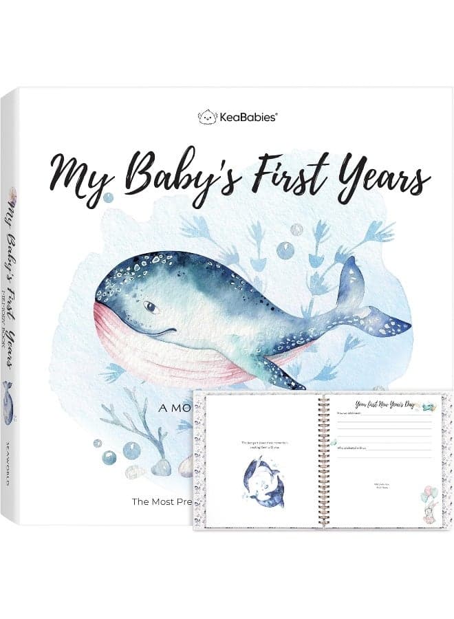First 5 Years Baby Memory Book Girl, Boy - 90 Pages Hardcover First Year Baby Book Keepsake, Baby Milestone Book for New Parents, Baby Scrapbook, Baby Album and Memory Book Journal (SeaWorld)