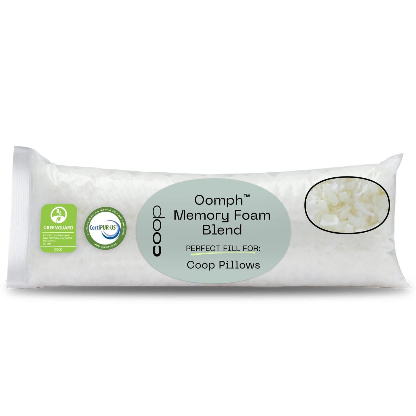 Coop Home Goods Extra Oomph Fill, Cross-Cut Memory Foam, Medium Density Pillow Fill, 1/2 Pound Bag, Refill to Customize Your Premium Adjustable Pillow, GREENGUARD Gold and CertiPUR-US Certified