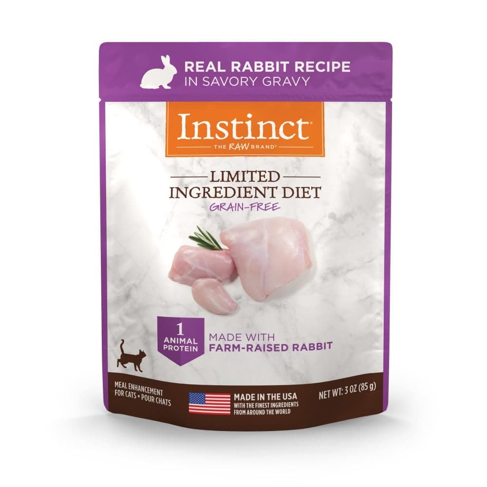 Instinct Limited Ingredient Diet, Natural Wet Cat Food Topper, Grain Free Recipe - Real Rabbit, 3 oz. Pouches (Pack of 24)