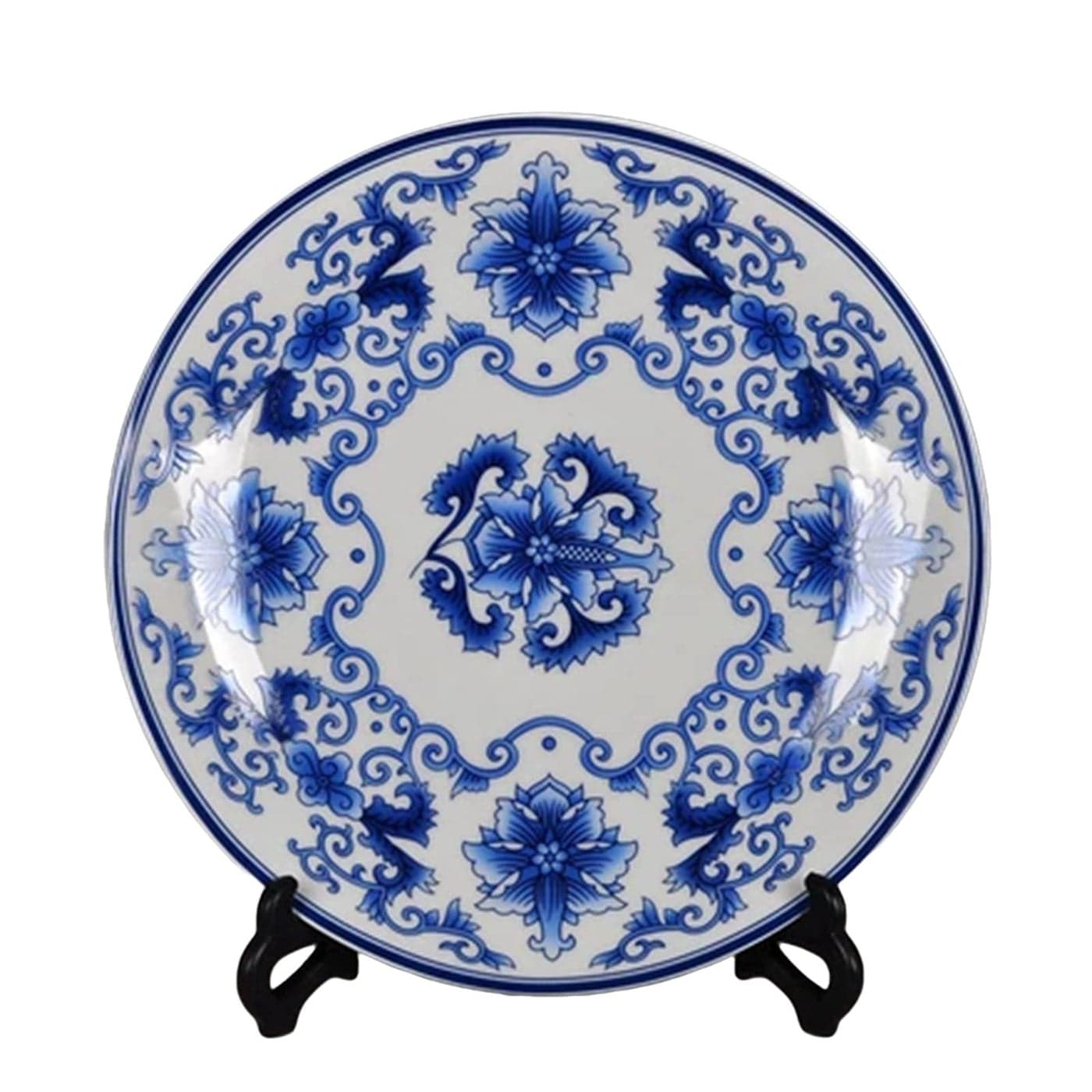 jdzjybqx Decorative Plates Blue and White Porcelain Plates of 26cm Oriental Floral Pattern Ceramic Craft for Ornaments Giving Plates 1 Plate with 1 Display Stand