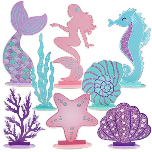 Mermaid Party Decorations Glitter Mermaid Table Centerpiece for Birthday Party Under the Sea Table Centerpiece Ocean Theme Table Ornaments for Girl Baby Shower Birthday Party Supplies DIY Decor