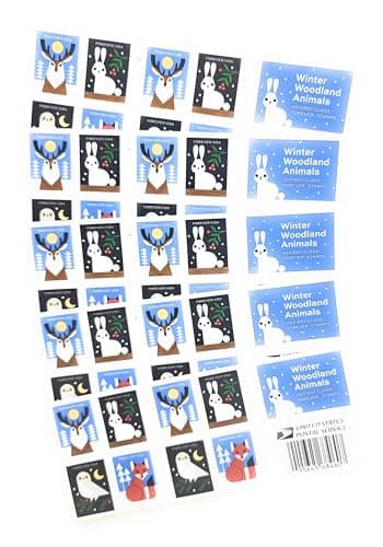 Winter Woodland Animals (5 Booklets of 20) Forever Postage Stamps (a Deer, Fox, Rabbit, and Owl) 2023 Scott #5822-5825