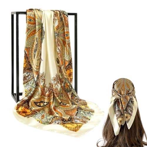 AstonAndia Silk Scarf for Women Stylish 90cmx90cm,Head Scarf for Women Like Silk Scarf Hair Scarf Printed Square Bandanas for Women Ladies Gift
