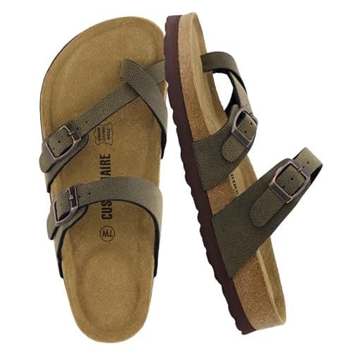 CUSHIONAIRE Women's Luna Cork Footbed Sandal With +Comfort, Brown Rugged 7