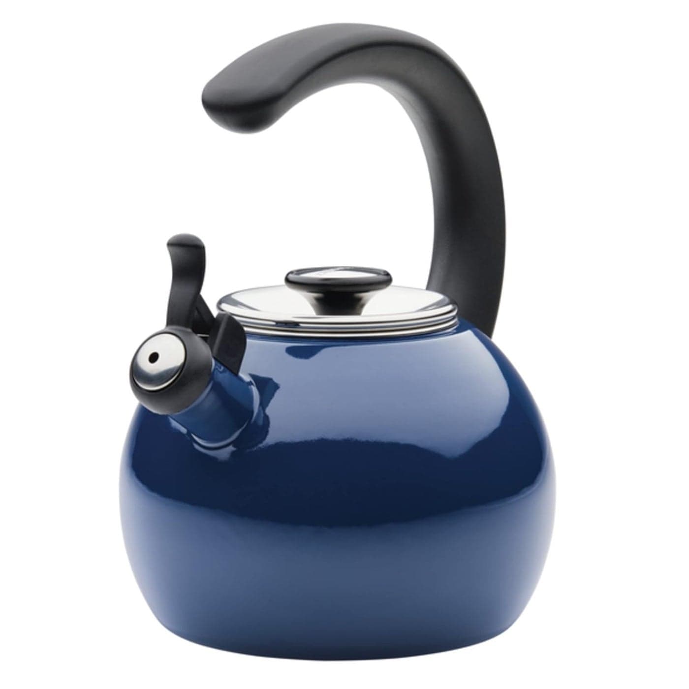 Circulon Enamel On Steel Whistling Tea Kettle Hot Water Kettle with HeatResistant Phenolic Grip 19 Liters Gas stovetop and Induction Compatible Blue