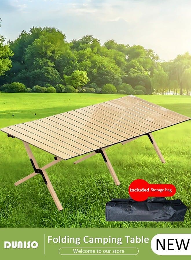 Roll Up Aluminum Folding Table, Portable Folding Camping Table for 4-6 People, Lightweight Foldable Low Dining Table with Carrying Bag for Outdoor Indoor BBQ, Backyard, Patio, Party,Hiking Travel