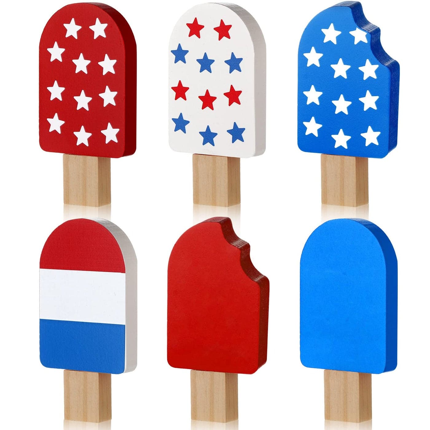 Jetec 6 Pcs 4th of July Tiered Tray Decor Patriotic Table Sign Memorial Day Table Decorations Wooden Ice Cream Decor for Home Independence Day Table Decorations for Tabletop Party Supplies