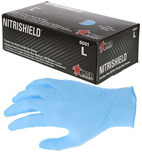 MCR Safety 6001L DuraShield Economy Industrial Grade Nitrile Powder Free Disposable Gloves with Rolled Cuff, Blue, Large, 1-Pair