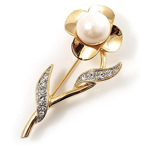 Gold Tone Synthetic Pearl Daisy Brooch