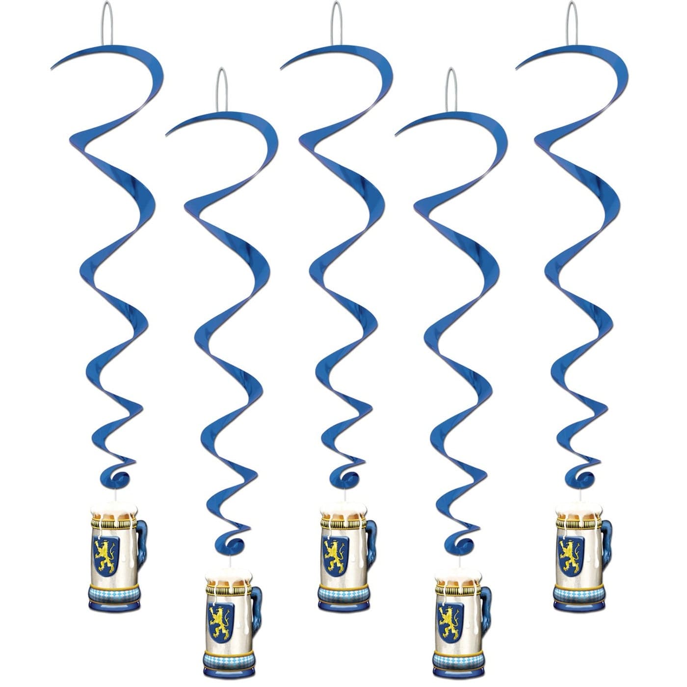 Beistle Beer Stein Hanging Whirls 5Pack Blue Spiral Oktoberfest Ceiling Decorations for BavarianThemed Celebrations German Party Supplies and Beer Festival Dcor 40