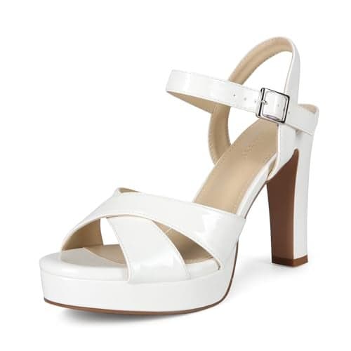 Abbleet Platform High Heels for Women Strappy Chunky Heels Sandals for Women Open Toe Block Heeled Sandals with Ankle Strap Summer Dress Shoes(White,6.5)
