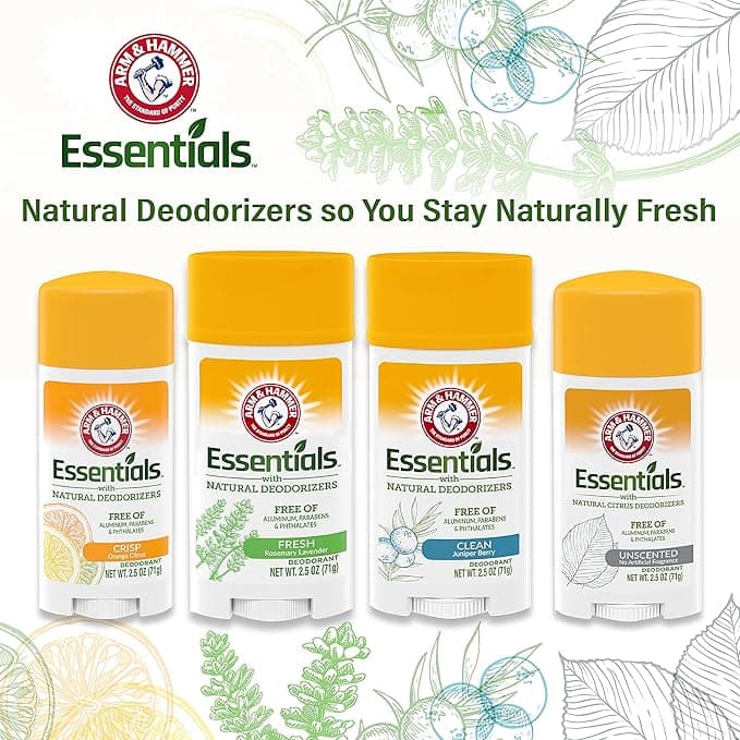 Arm Hammer Essentials Natural Deodorant Unscented 25oz Packaging May Vary