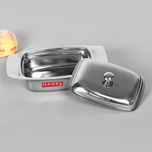 HAZEL Stainless Steel Butter Dish with Lid for 200 gm | Butter Box Storage | Compact, Durable & Fridge-Friendly Butter Container