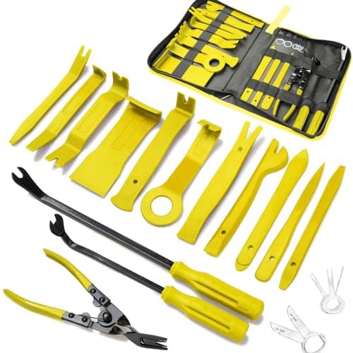 Poraxy 19Pcs Trim Removal Tool,Car Panel Door Audio Trim Removal Tool Kit, Auto Clip Pliers Fastener Remover Pry Tool Set with Storage Bag