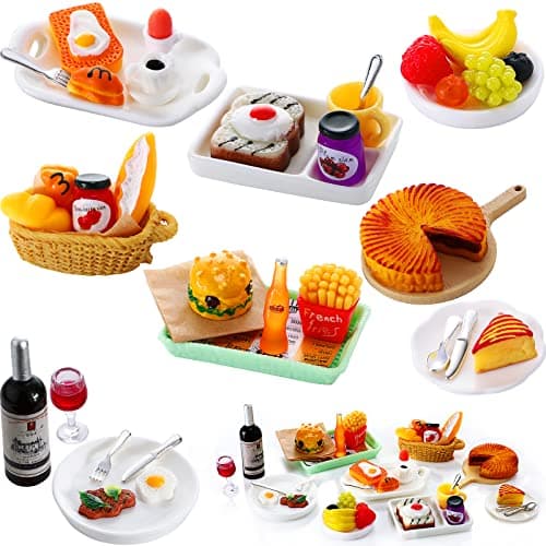 38 Pcs Miniature Food Toy Miniature Doll House Accessories Miniatures Play Sets Small Doll Food Dollhouse Foods Hamburger Fries Soda Milk Juice Fast Foods Set for Pretend KitchenNovel Style