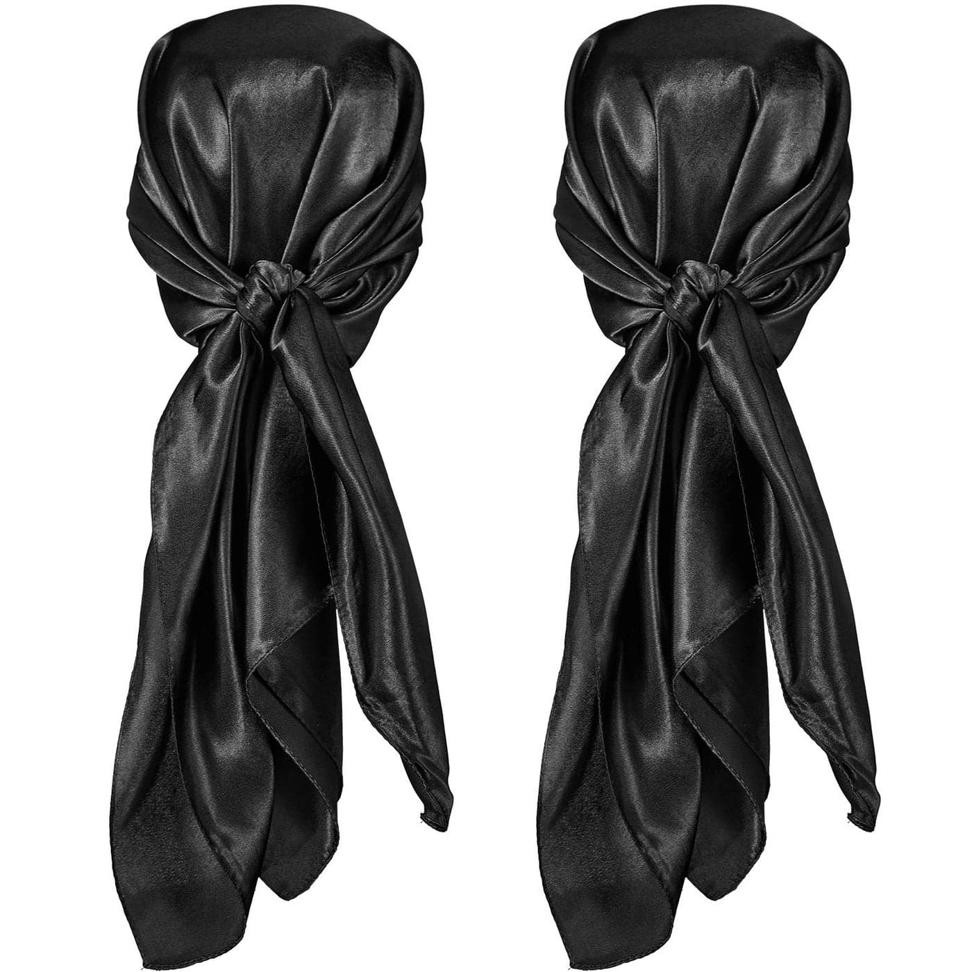 SATINIOR 35 Inch Silk Head Scarf 2 Pcs Large Square Neck Scarf Sleeping Hair Wrapping Black Satin Bandana for Women