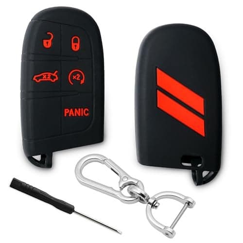 YeungTop Car Key Cover for Dodge Soft Silicone Key Fob Cover Suitable for Dodge Durango Challenger Journey Dart Red 5 Buttons Key Case for Jeep Cherokee Dodge Accessories