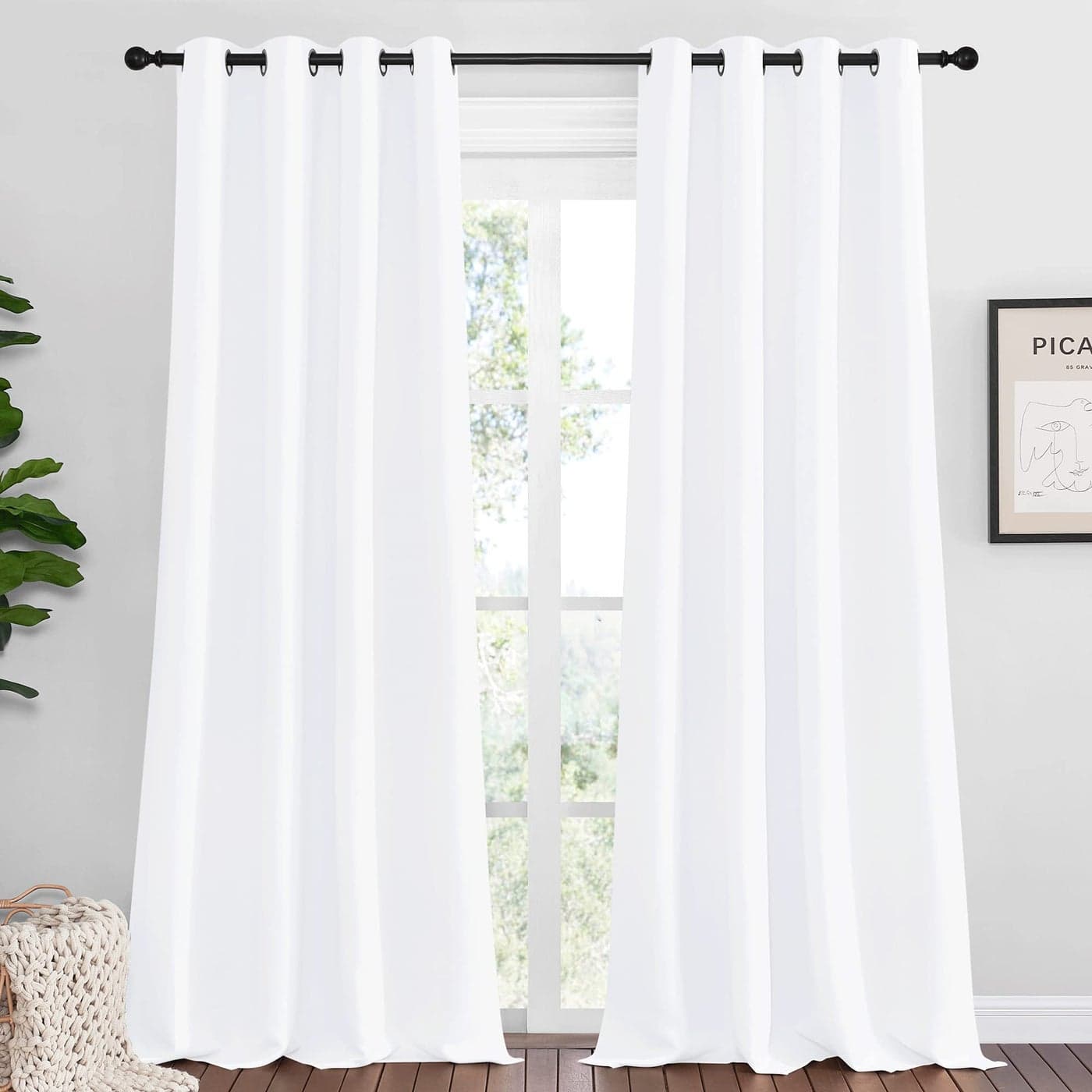 NICETOWN White Curtains for Sliding Door 55 by 96 2 Pieces Blocking Out 50 Sunlight Window Treatment Modern Design Grommet Curtain Panels for Dining Room