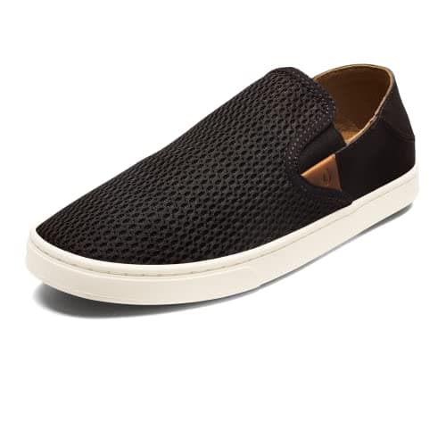 OLUKAI Pehuea Women's Slip On Sneakers, Casual Everyday Shoes with Easy On & Off Design, Breathable Mesh & Drop-In Heel, All-Day Comfort & Support, Black/Black, 9.5