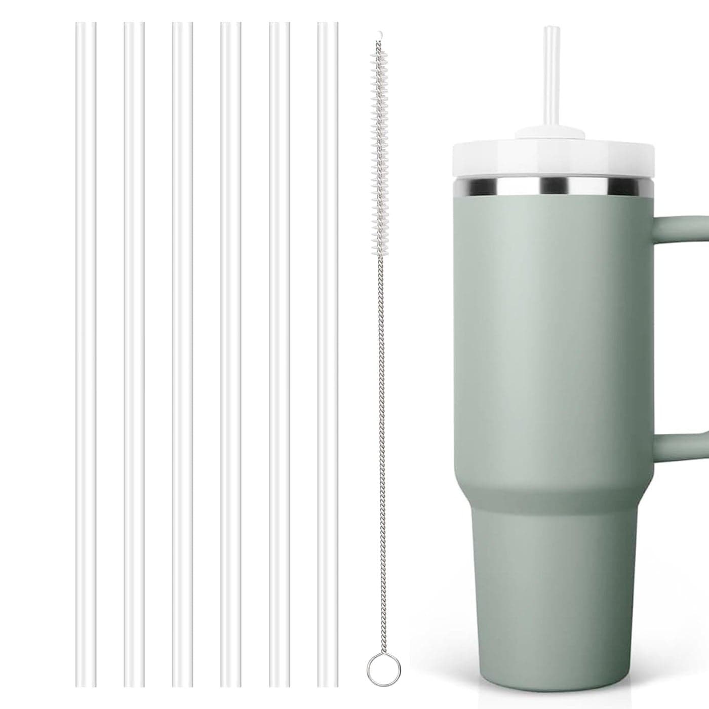 SULIVES 6PCS Replacement Cup Straw and Cleaning Brush Set for 40oz Tumblers Compatible with Stanley Cup EasytoClean Design