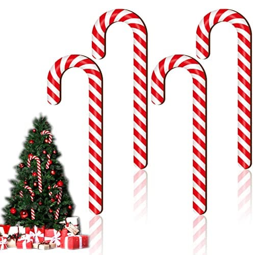 Large Size 4 Pcs 15.7 Inch Christmas Large Candy Canes for Tree Decorations Red and White Giant Candy Cane Props Bulk Xmas Hanging Ornaments Rustic Wood Flat for Party Supplies DIY Crafts Photoshoot