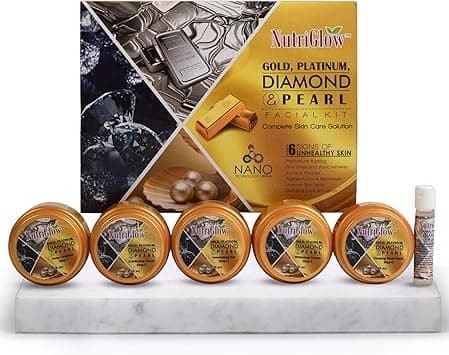 Nutriglow Platinum Diamond Gold and Pearl Facial Kit 6Pieces Skin Care Kit for Women 250 Gm10Ml