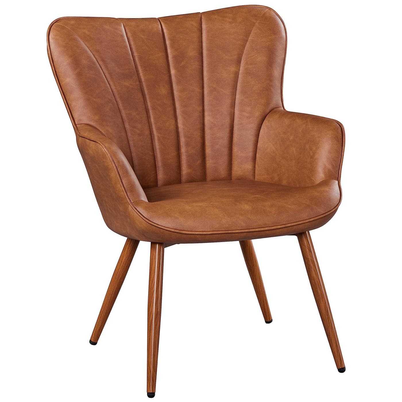 Yaheetech Modern Tub Chair PU Leather Living Room Armchair Side Vanity Chair with Curved High Back and Thick Soft Padded Seat for Bedroom Makeup Reading Nook Retro Brown