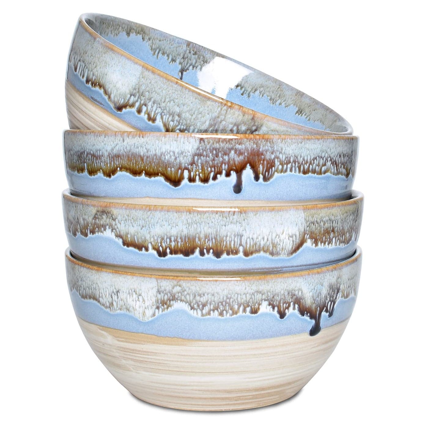 Bosmarlin Stoneware Soup Bowl Set of 4 26 Oz Cereal Bowl for Oatmeal Dishwasher and Microwave Safe Reactive Glaze Blue 6 in
