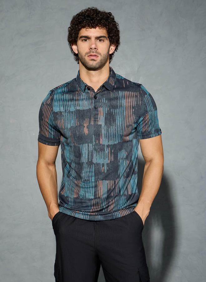 Technosport Men All Over Print Slim Fit Polo