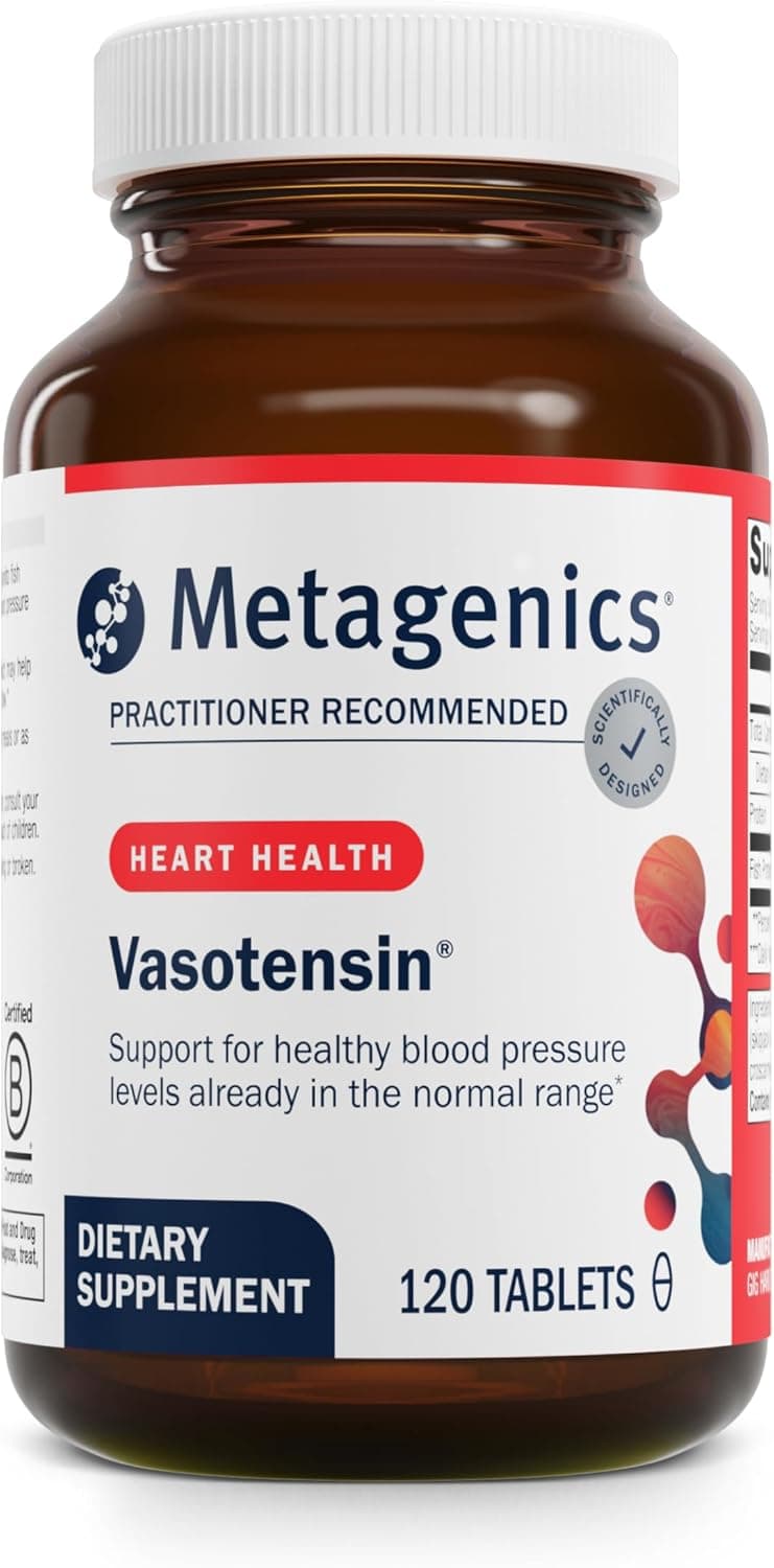 Metagenics Vasotensin Supports Healthy Blood Pressure Levels Already in The Normal Range Bonito Peptide Supplement Fish Protein NonGMO GlutenFree 120 Tablets