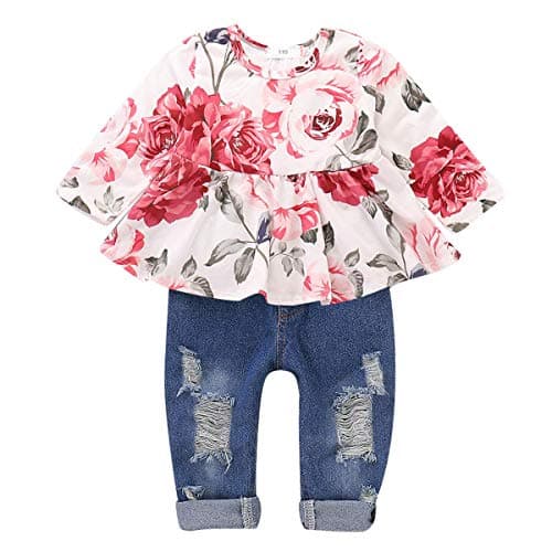 CARETOO Toddler Girl Clothes Outfits Baby Girl Clothes Infant Clothing Floral Pants Set Cute Clothes Set for Girls