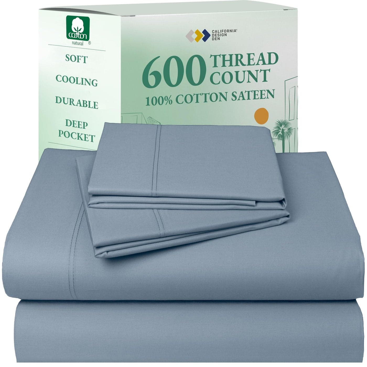 California Design Den Luxury Full Size Sheet Set 100 Cotton 600 Thread Count Deep Pocket Full Size Bed Sheets HotelQuality Cooling Sheets with Sateen Weave Pastel Blue